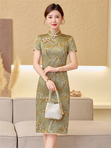 杭州品质真丝中长裙复古印花连衣裙女春夏日常修身潮流真丝旗袍图片