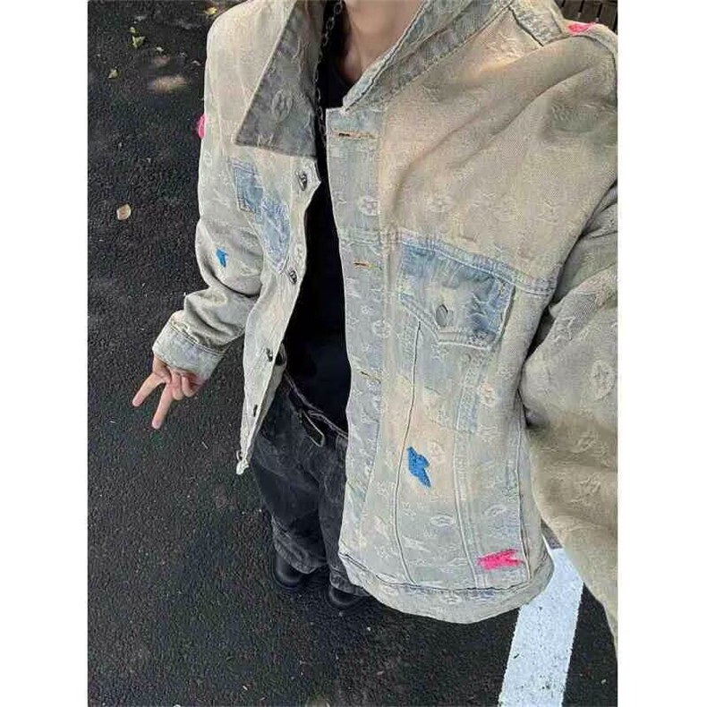 美式街头复古法系同款提花3D立体钢印老花毛巾绣牛仔外套,男装夹克,星座506A