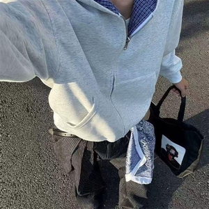 抖音得物高品质二开 26春季美式潮牌两面穿连帽卫衣开衫男女外套图片