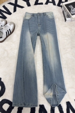 B221美式ins高街暗黑宽松直筒竹节纹牛仔裤LK26616-特P46控78，男装牛仔裤，电商B221