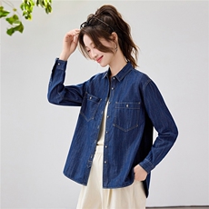 2026早春新款复古蓝牛仔衬衫女宽松显瘦双口袋衬衣百搭叠穿韩系，女装衬衫，艾米