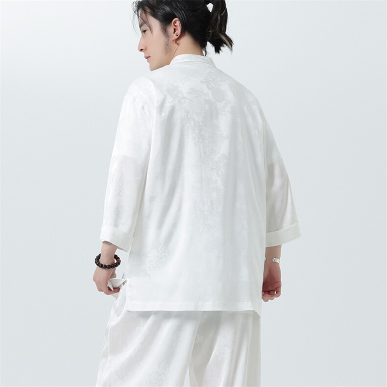 2025夏季新款立领大码盘扣上衣新中式男士七分袖衬衫CS100-P55,男装衬衫,电商A008