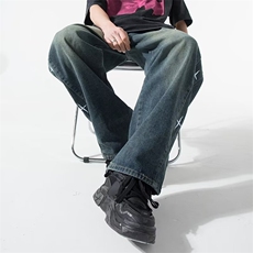hiphop美式复古星星刺绣牛仔裤男女春夏2026新款宽松直筒裤子潮牌，男装牛仔裤，星座601-2