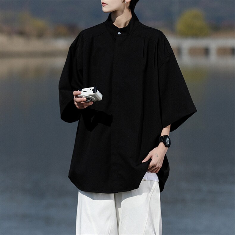 8XL-M中山领新中式短袖衬衫大码痞帅休闲半袖垂感衬衣DC5002/P50图片