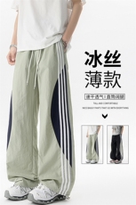 悟空有货潮牌夏季撞色条纹抽绳运动裤男复古街头宽松百搭休闲长裤，男装工装外套，电商B312