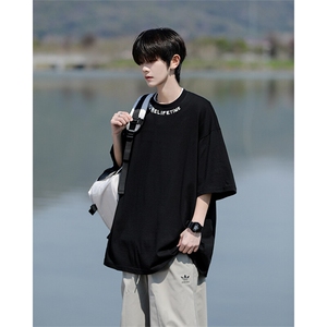 8XL-M特大码正肩纯棉短袖t恤男夏季刺绣上衣白色内搭打底DX309P35图片
