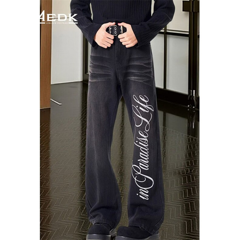 微喇牛仔裤男春秋美式高街vibe裤子修身显瘦直筒弯刀裤N62，男装牛仔裤，星座1116A（原606A-3）