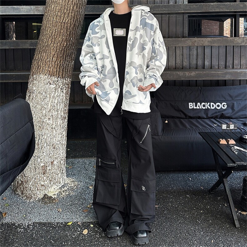 美式高鲨鱼拉链刺绣卫衣男女同款情侣春秋薄款hiphop原创连帽开衫,男装卫衣,星座505-2（原电商A260-1)
