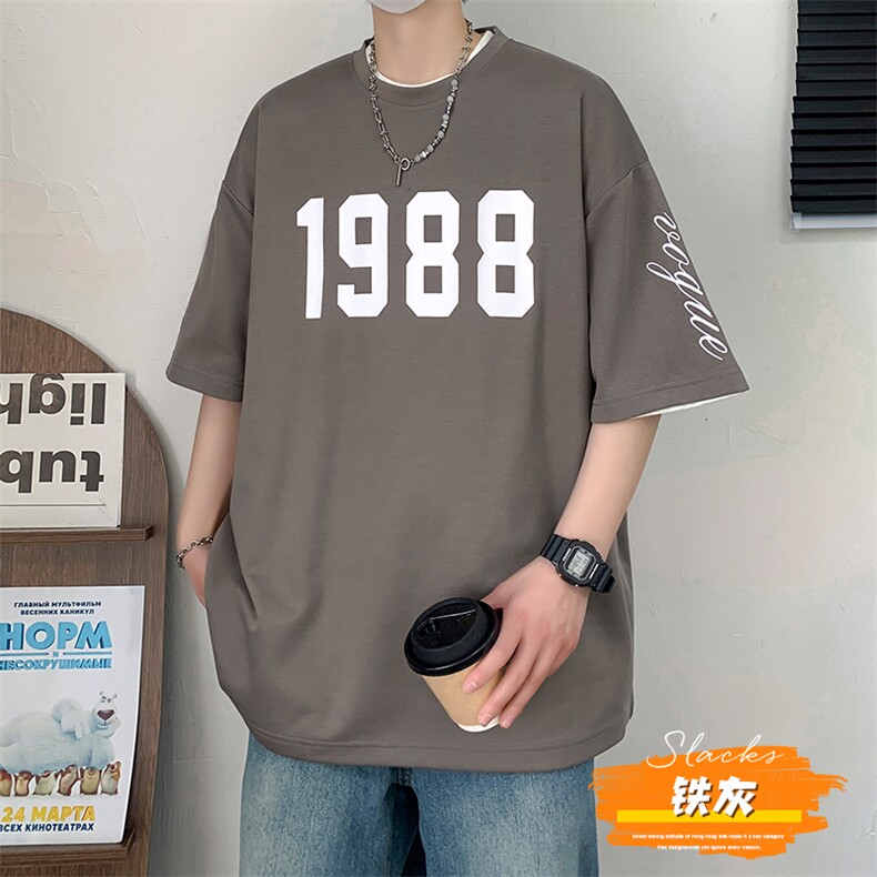 冰氧仿棉短袖港风白墙夏季休闲百搭刺绣纯色男上衣TC3147-P22控48,男装T恤,星座717