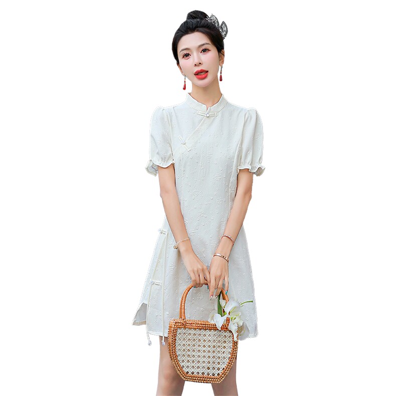新中式连衣裙女2024新款夏季显瘦国风气质改良旗袍日常可穿小个子,女装连衣裙,韩美纤衣