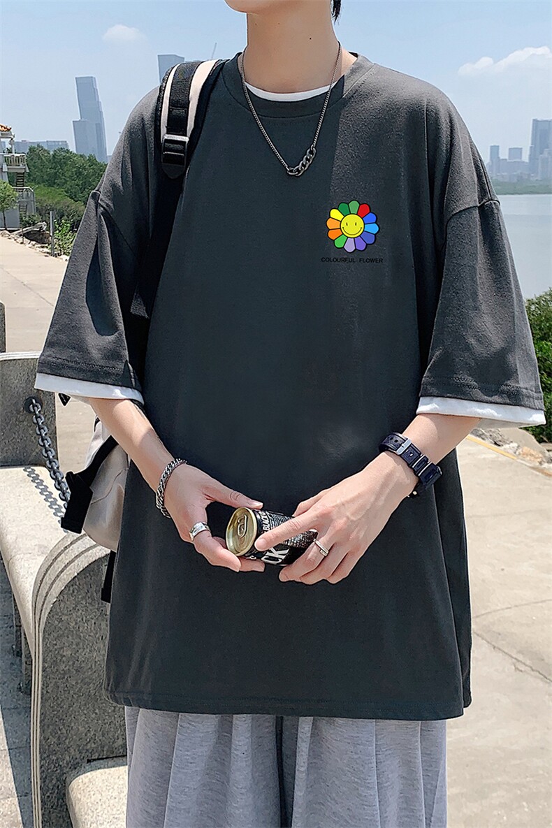 JT55101-P25假两件短袖t恤男大码胖子半袖体恤半截袖港风,男装T恤,电商A040