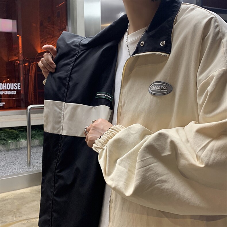 XZ213-19JK34-P108控128 港风大码潮牌撞色双面穿立领冲锋衣夹克图片