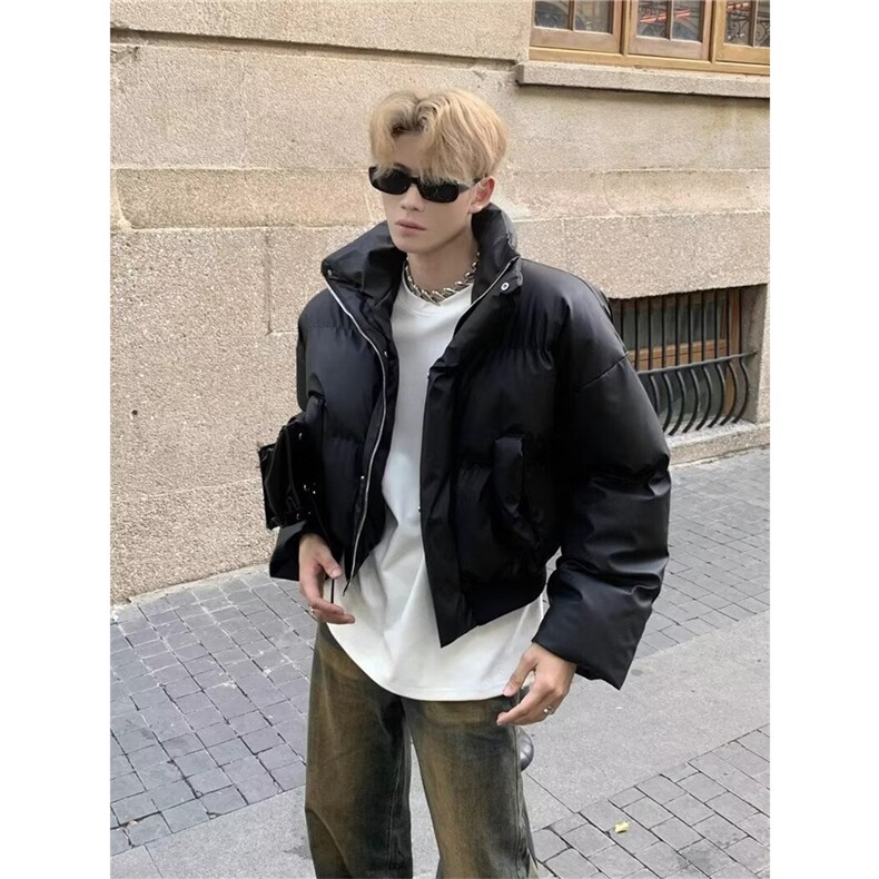 美式高街pu皮短款棉服男冬季潮牌韩系穿搭面包服高街vibe棉衣外套,男装皮衣,星座506A