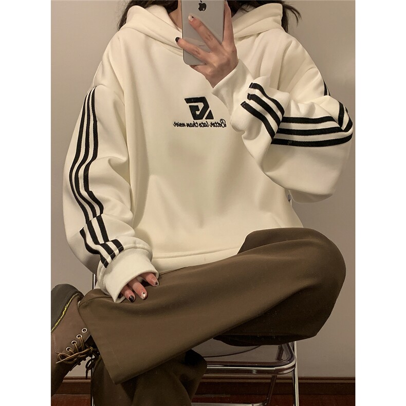 中性风连帽刺绣LOGO字母设计袖子三杠织带卫衣男WY77737P58控78，男装卫衣，星座227-7