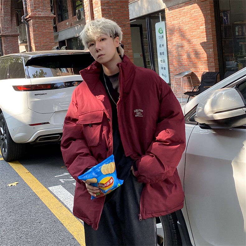 冬季时尚港风纯色情侣款棉衣加厚外套刺绣小标简约风MY002 P-130图片