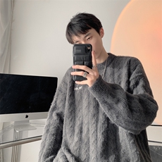 港风美式潮牌宽松磨毛慵懒风套头圆领毛衣男XZ608-M411-P65控88，男装针织衫/毛衣，星座608(原A046)