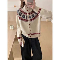 2026年秋季时尚百搭通勤简约休闲费尔岛高领针织开衫，女装针织衫/毛衣，北娇羊绒