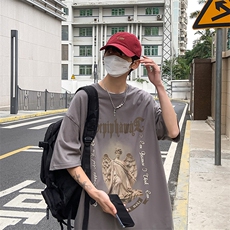 B239-1212-P28欧美式天使雕像个性印花夏季高克重半袖短袖t恤，男装T恤，星座514-2(原B239)