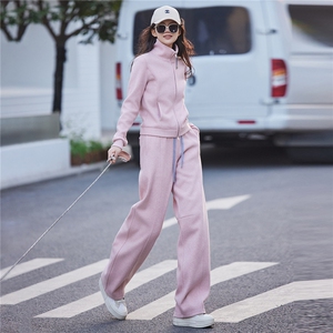 女春秋高级感穿搭一整套减龄时尚套装立领开衫外套阔腿卫裤两件套图片
