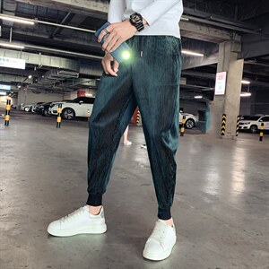 灯芯绒裤子男韩版束脚裤纯色休闲裤潮流百搭网红同款社会小伙裤子图片