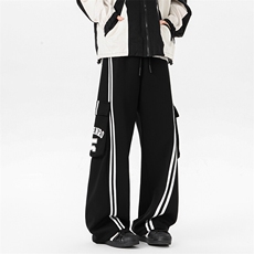 8XL-M美式条纹工装裤休闲裤男宽松直通阔腿加绒裤子K9123P78控98，男装休闲裤，电商D206-1