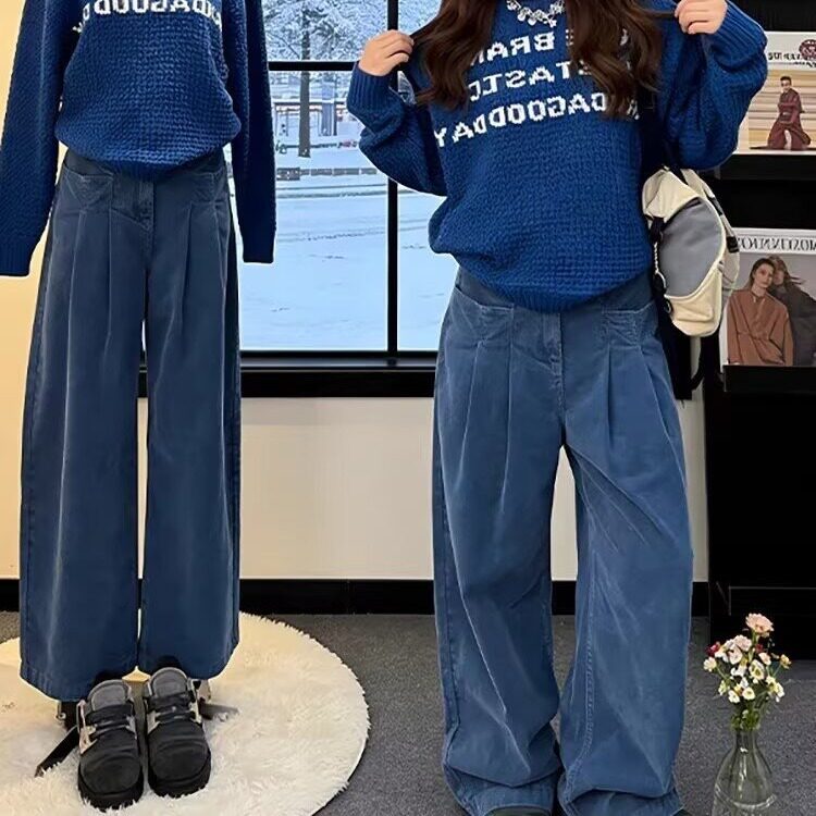 有货DK35-特批48深蓝色阔腿牛仔裤女2026新款直筒,男装牛仔裤,星座603-2
