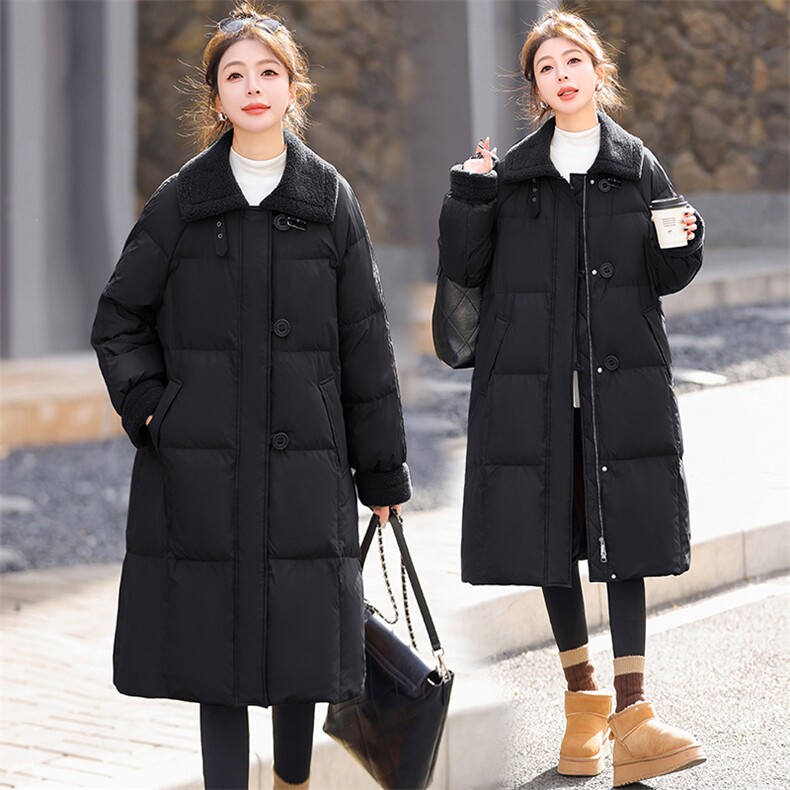 中长款羽绒服女2024冬季新款欧货大牌高端洋气羊羔毛翻领加厚外套,女装羽绒服,衣之秀