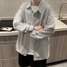 条纹衬衫韩版2022春季新款宽松休闲上衣外套日系衬衣W2741-P32，男装衬衫，星座512-2