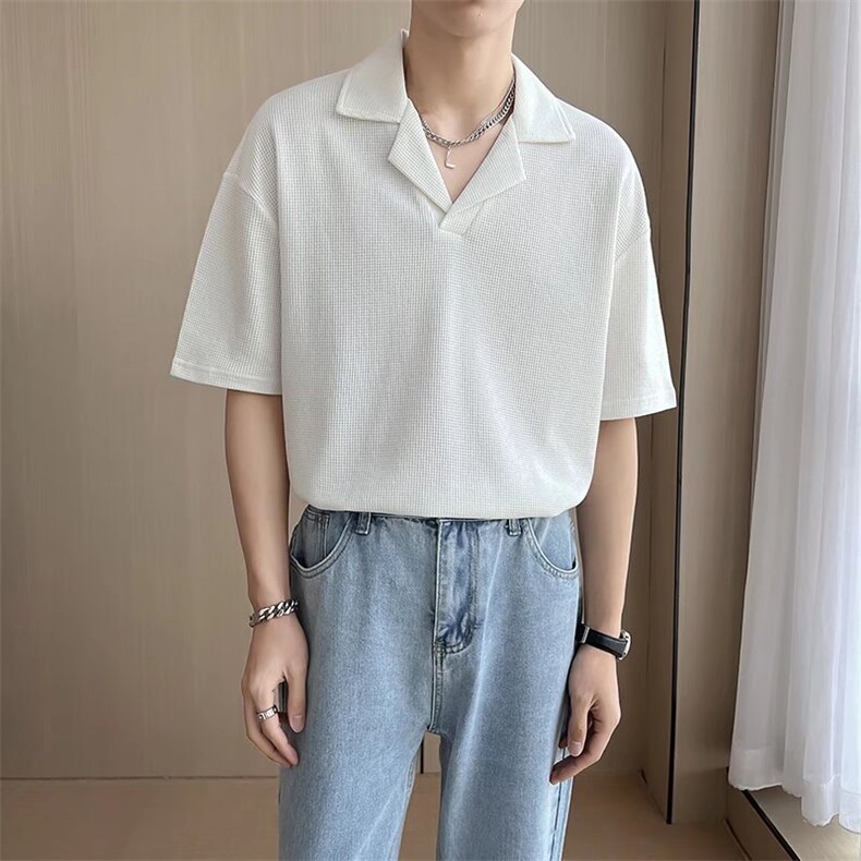 夏季轻熟风短袖POLO衫男潮牌痞帅韩版宽松半袖上衣V型翻领t,男装T恤,星座302B-2
