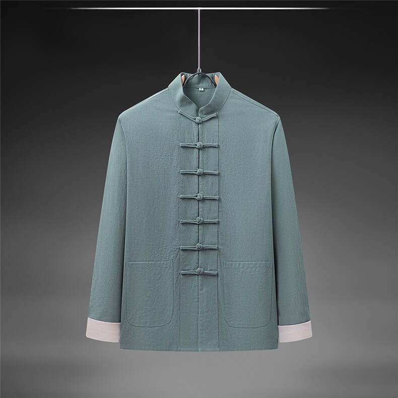 春秋季风纯棉纯色长袖立领唐装中式汉服DF890-P58,男装民族服装,星座1206（原A206）