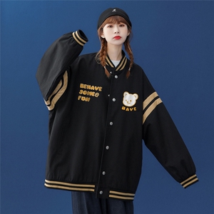 中性秋季百搭袖子拼接撞色宽松夹克情侣棒球服外套 G6291P65控78图片