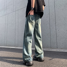 夏季新款字母印花牛仔裤男复古美式潮牌宽松阔腿裤，男装牛仔裤，星座410-6（原星座1304-1）