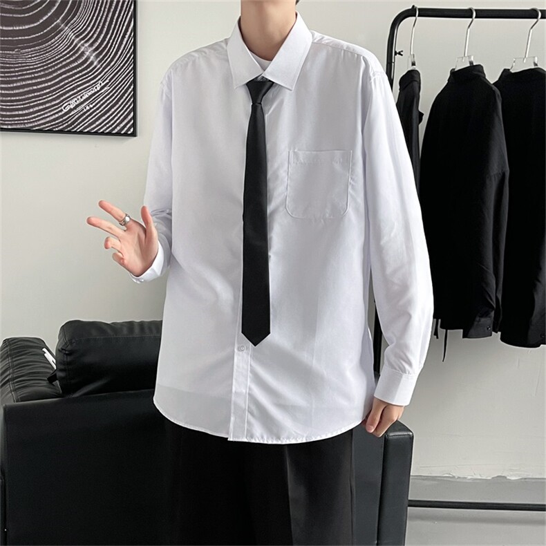 送领带衬衣港风男士长袖韩版潮流学生班服休闲衬衫学院c021-p30，男装衬衫，星座1008-1