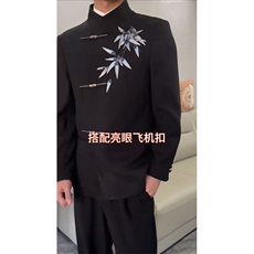2026新款中式中山装立领风宽松西服男士高级感结婚订婚西装，男装西服套装，星座601-1