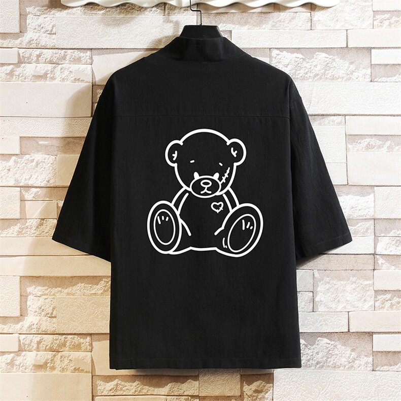 HF59174-P40风汉服男开衫外套七分袖道袍砖墙挂拍，男装民族服装，电商A040A