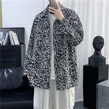 2021暗黑豹纹印花INS超火宽松男女款流行长袖衬衫现货W446-P35，男装衬衫，星座512-4