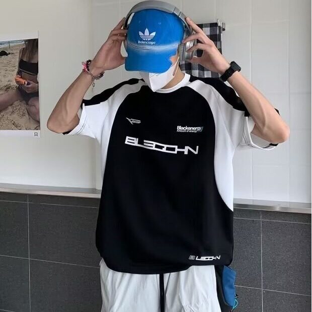 撞色插肩短袖男美式复古重磅t恤夏季新款潮牌高街五分袖上衣,男装衬衫,星座1210-1