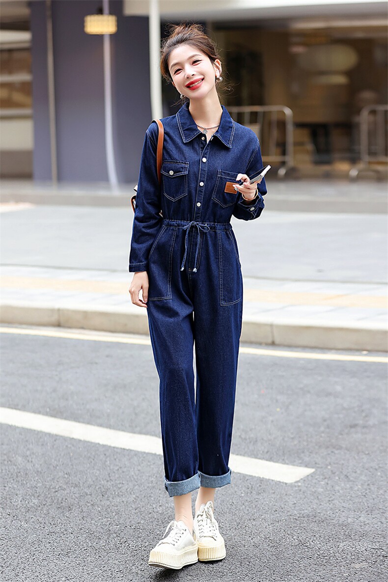 工装牛仔连体裤女2024年春秋季新款小个子时尚高腰显瘦连衣裤,女装连体裤,E百度