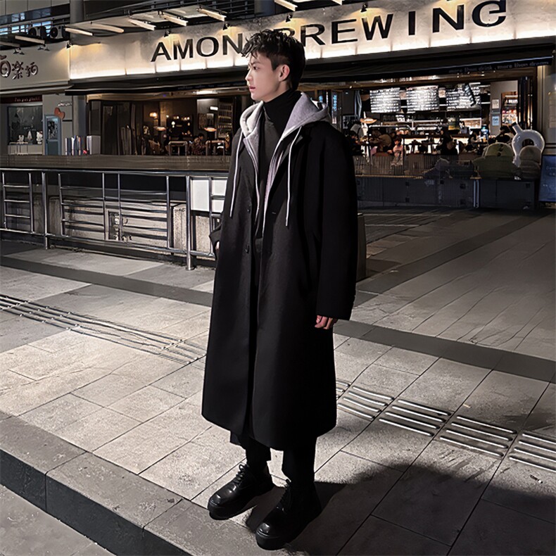 秋冬假两件长款百搭休闲毛呢风衣A071-F33-P135，男装风衣，电商A071
