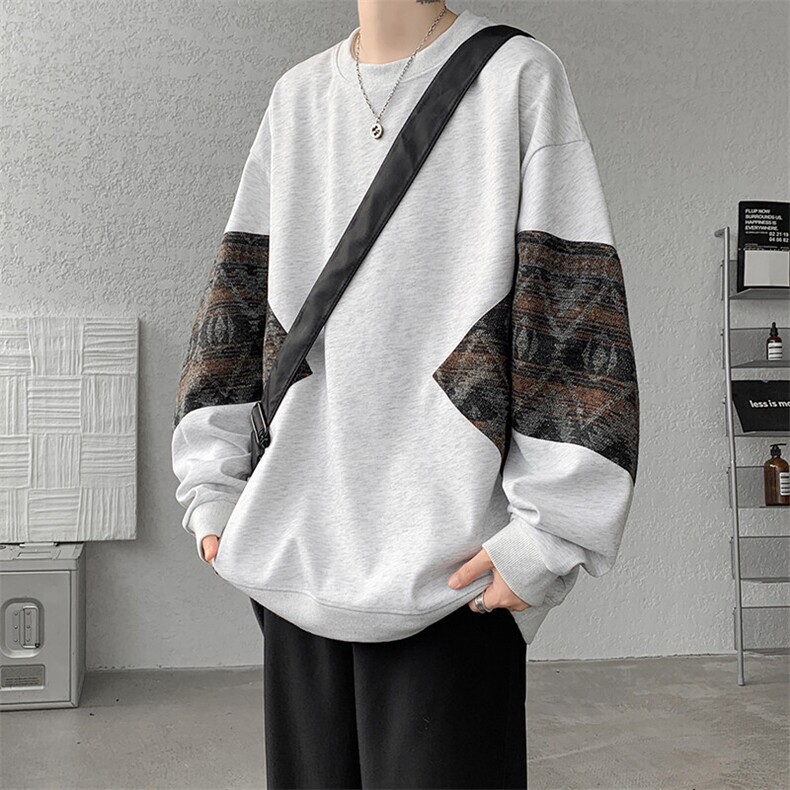 8XL-M春秋季圆领拼接撞色民族风卫衣男新款潮牌上衣服WY005P58,男装卫衣,电商B312