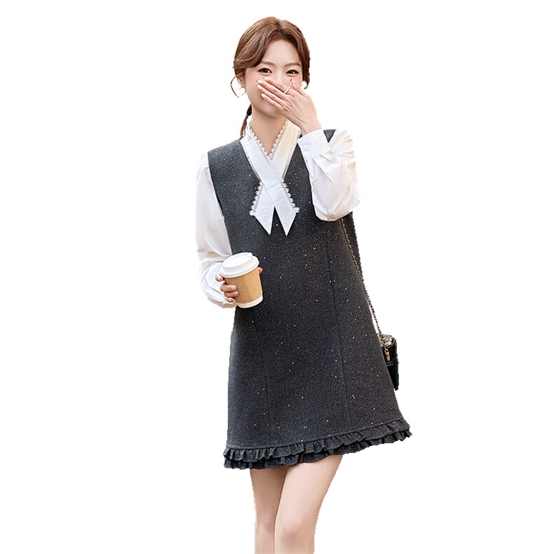 时尚优雅简约大气好搭2025春季新款超火连衣裙今年爆款女装小个子,女装套装/套裙,采品优优
