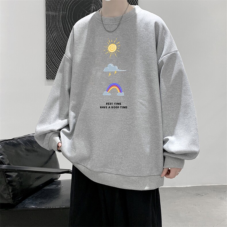 华夫格卫衣圆领卫衣男大码长袖t恤男外套HW762141-P30加绒款-P40,男装卫衣,电商A040