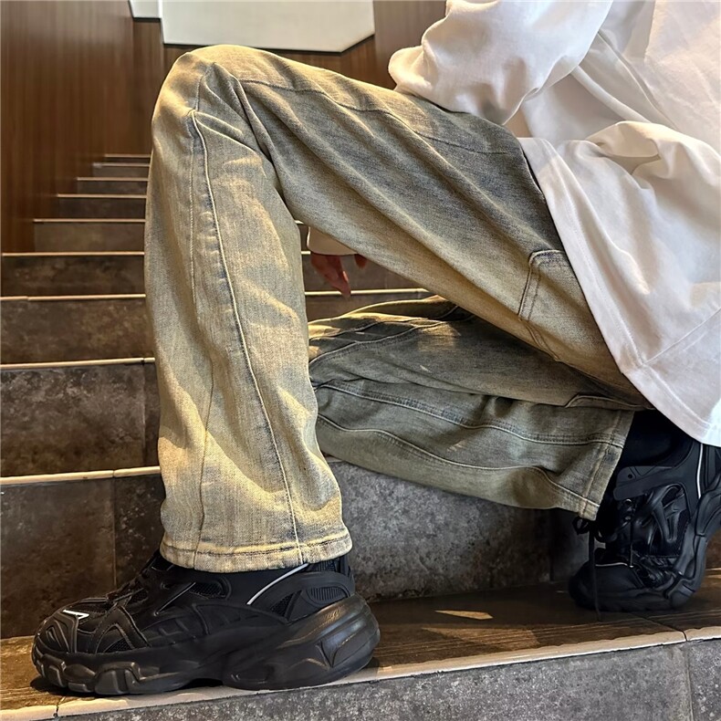 日系复古泛黄水洗垂感做旧牛仔裤男女高街ins潮XK26-P48,男装牛仔裤,星座1109-3
