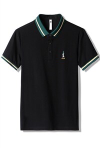 直播轻奢商务珠地撞色小人刺绣大码夏季短袖T恤Polo衫T016P45图片