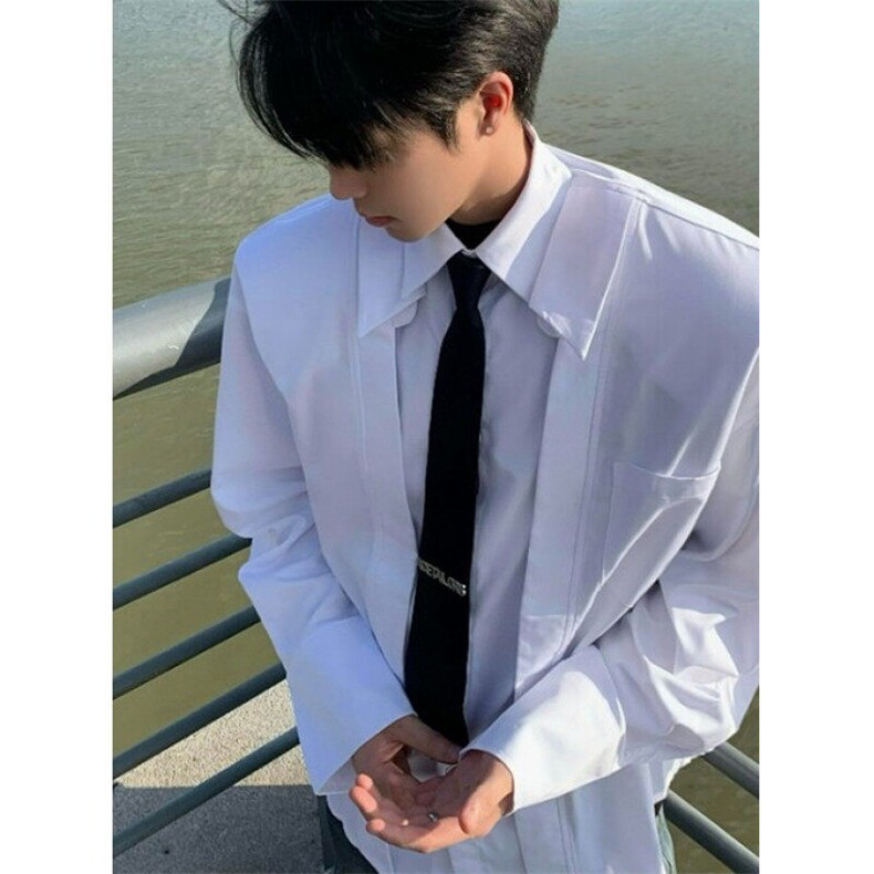 纯色春秋款衬衫小众男女高级感外套韩系百搭翻领长袖衬衣 CA6702图片