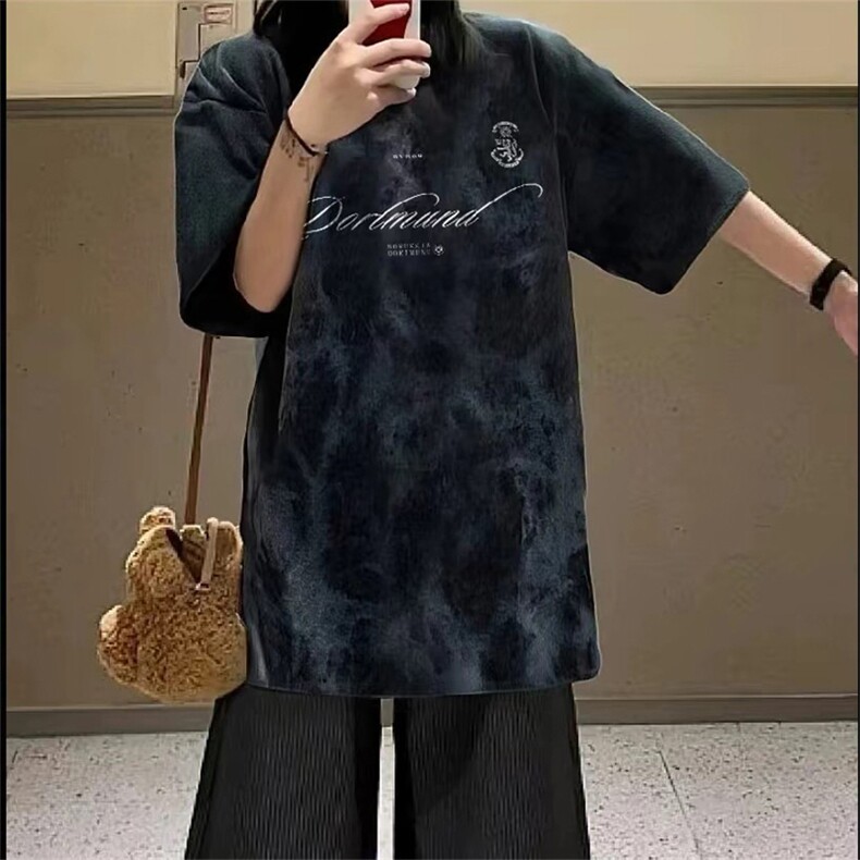 抖音得物供货240克美式潮美式高街复古做旧潮牌扎染印花T恤AT3102,男装T恤,电商A443