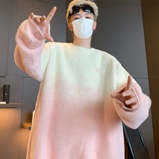 渐变套头毛衣男女慵懒风设计感小众水貂毛宽松针织上衣，男装针织衫/毛衣，星座410-7