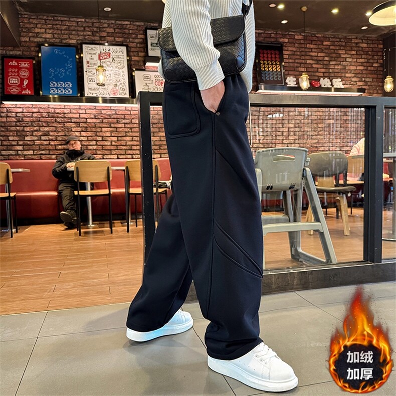 RK8957冬季新款个性时尚加绒加厚保暖男士弯刀裤宽松长裤大码卫裤，男装休闲裤，电商A368