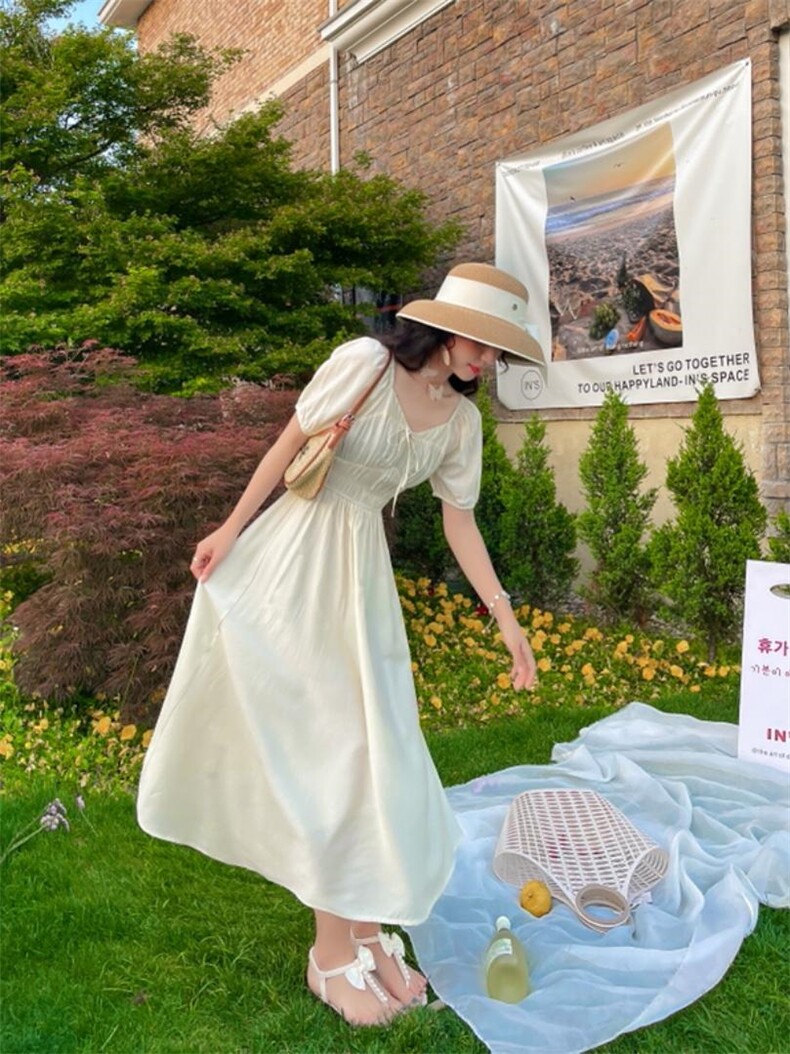 夏季清新连衣裙净色，女装连衣裙，安玖拉