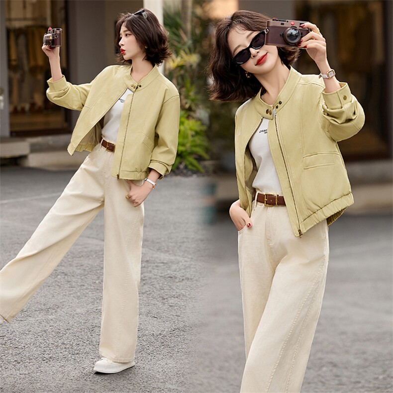 短款棒球服外套女春秋2025新款高端小个子宽松显瘦百搭夹克上衣潮，女装皮衣，江南女神